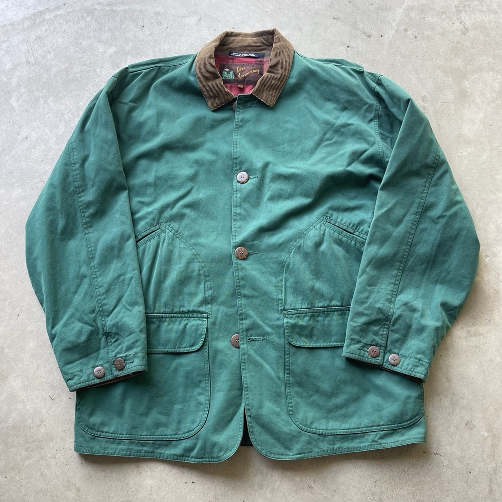 Vintage Green Barn Coat with Brown Corduroy Collar - Unbranded